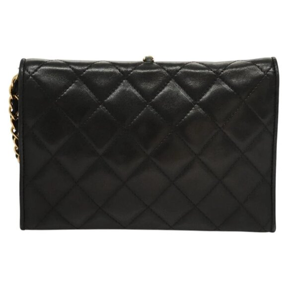 CHANEL Matelasse Chain Shoulder Bag Lamb Skin Black Gold CC Auth BA3125 - Picture 3 of 14